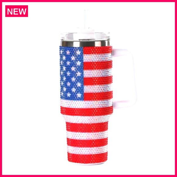 40 oz Insulated Tumbler with Lid and Straw Patriotic Design Stainless Steel
